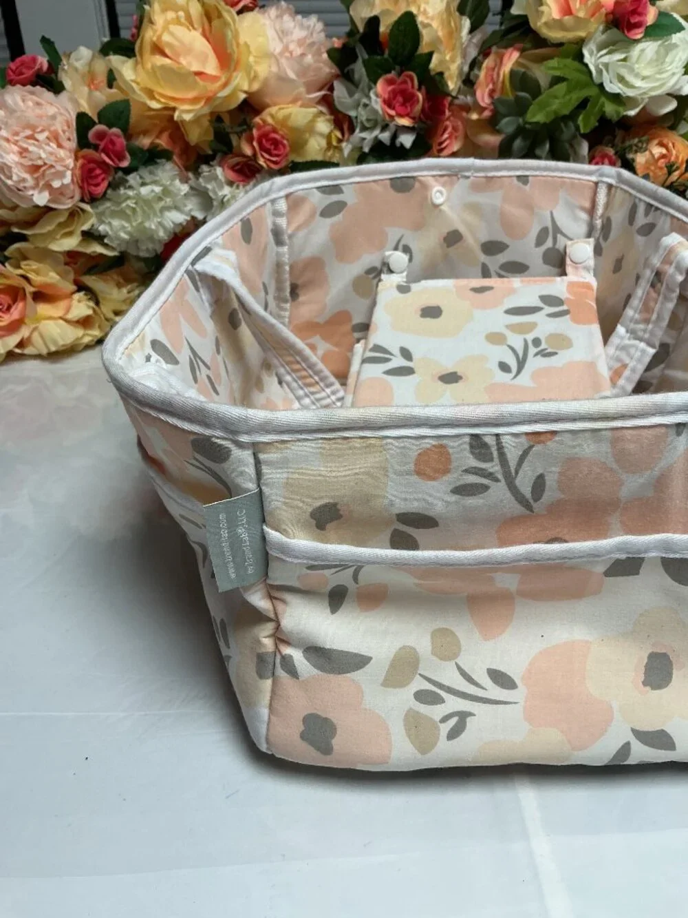 Trend Lab Floral Diaper Caddy Nursery Organizer Removable Dividers